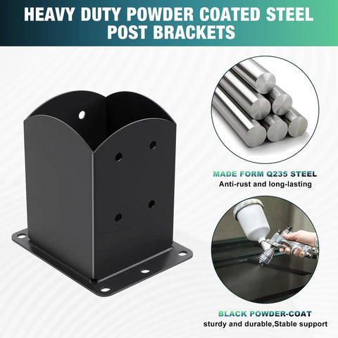 Two Pack 4x4 Post Base Brackets For Outdoor Wood Decks And Fences Heavy Duty Powder Coated Steel Anchor Bases With Inner Size 3.6x3.6 Inches Pergola Railing Pavilion Mailbox Support Weatherproof And Rust Resistant