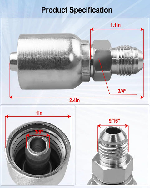 12-piece chrome hydraulic hose fittings set, 3/8" hose to 3/8" JIC, 37° male end, Amazon brand