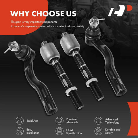 Front Inner And Outer Tie Rod End Kit For Lexus LX470 1998 2002 And Toyota Land Cruiser 1998 2002 Replacement To Fix Uneven Tire Wear Steering Vibration And Loose Handling, black metal 4-piece set