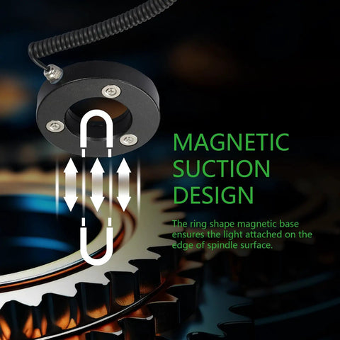 Dead Simple Setup Rock Solid 50Mm Waterproof Led Magnetic Work Light For Cnc Milling Machine Spindle mounted on gear with suction design.
