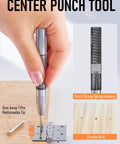 Automatic Center Punch from Workhorse Carpenter Pencil Set With Case, 11 Pack in action, showcasing precise drilling on wood.