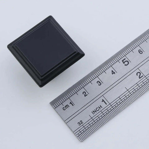 Square Cabinet Knobs Matte Black Set Heavy Duty Aluminum Alloy Drawer Handles with ruler showing dimensions