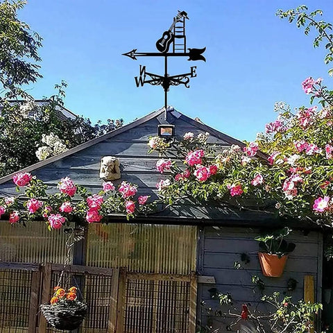 Farmhouse Weathervane Garden Wind Vane Kit With Roof Mount Stainless Steel Wind Direction Indicator For Outdoor Backyards And Patios Easy Assembly Varnished Metal Decor For Lawn Or Garden