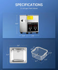 Professional 2 Liter Ultrasonic Jewelry Cleaner With 40 KHZ Frequency 100 Watt Heater Digital Timer with specifications.