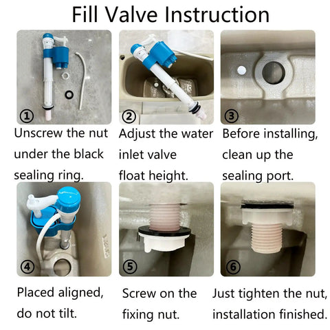 Toilet Dual Flush Valve Kit With Fill Valve And Push Button 2.5 Inch Drain Outlet installation instructions series image