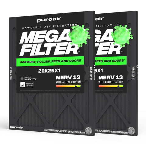 20x25x1 HVAC Air Filter MERV 13 With Activated Carbon For Odor Removal Heavy Duty 3 Layer Furnace Filter 2 Pack image