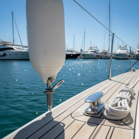 Deck Mount Guard Hanger With Quick Release Pin for Marine Gear and Rope Chafe Protection, on yacht deck with rope