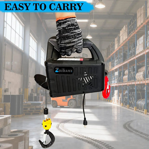 All In One 3 In 1 Electric Portable Hoist Winch 1500W Heavy Duty Lift With Wire And Wireless Remote Control, hand-held in warehouse