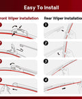 Easy installation guide for Top Shelf 22 Plus 22 Inch Windshield Wiper Blades for front and rear wipers.