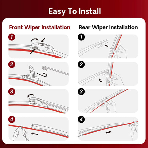 Easy installation guide for Top Shelf 22 Plus 22 Inch Windshield Wiper Blades for front and rear wipers.