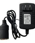 Tailgate Ready AC To DC Converter With Standard Cigarette Lighter Socket Portable 12 Volt Power Adapter close-up with black housing