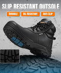 Men's Steel Toe Work Boots With Non Slip Outsole, Puncture Resistant, Breathable Lining, Electrical Hazard Protection displayed on tire