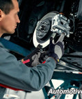 Mechanic wearing Mens Work Gloves KG125M repairing vehicle brake system, showcasing heavy duty build and ultra grip.