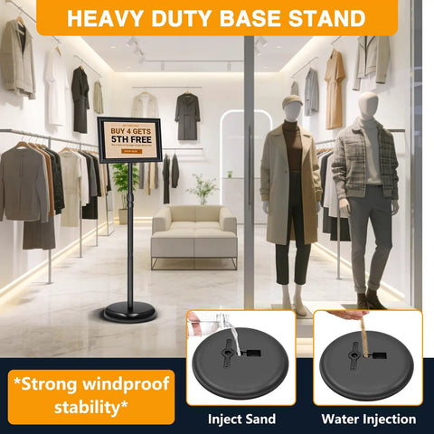 Two Pack Adjustable Floor Sign Stand 8.5 By 11 Inch Poster Holder With 360 Degree Rotating Frame in clothing store display