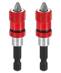 Pair of red 3-inch CR-V steel magnetic screwdriver bit holders with knurled grip and 1/4-inch hex shank.