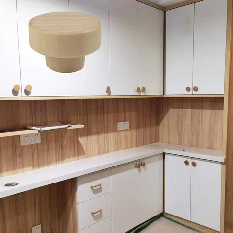 Kitchen cabinet with 16 Pack Wood Cabinet Knobs 1.53 Inch Flat Top Round Dresser Drawer Knobs Unfinished Furniture Pull Handles 39mm Diameter