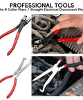 17-Piece Hose Clamp Pliers Set Go-To Long Reach Pliers for auto repair with red handles and angled jaws in automotive use