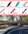 Universal Car Roof Rack Pads For Kayak Surfboard SUP Canoe With Heavy Duty Tie Down Straps installed on car crossbar
