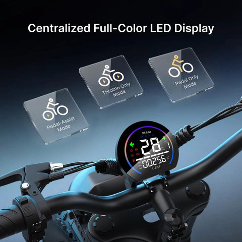 Centralized full-color LED display on Beast Mode High Torque Electric Bike For Adults With 2000W Peak Motor And 28 MPH Top Speed