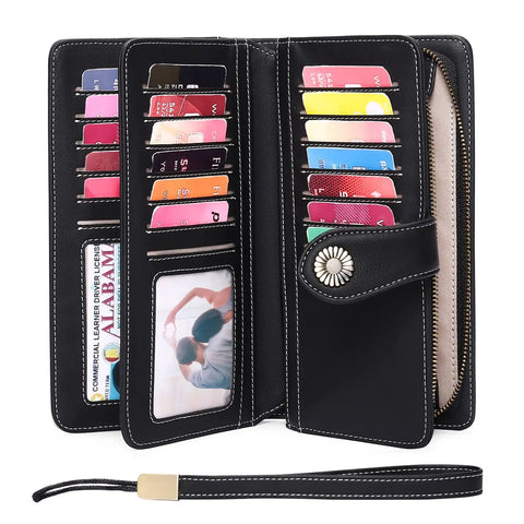 Leather RFID Blocking Womens Wallet With Large Capacity Trifold Design And Wristlet Clutch Card Holder For Travel And Everyday Use