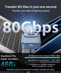 Premium 80Gbps M.2 Nvme Enclosure Featuring Active Cooling Fan And Thunderbolt 5 Usb4 V2.0 Support next to a laptop.