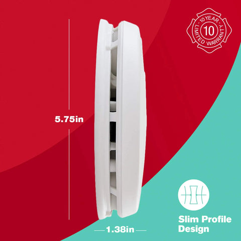 Side view of PRC710 Smoke And Carbon Monoxide Alarm With Built In 10 Year Battery, showing slim profile design and dimensions