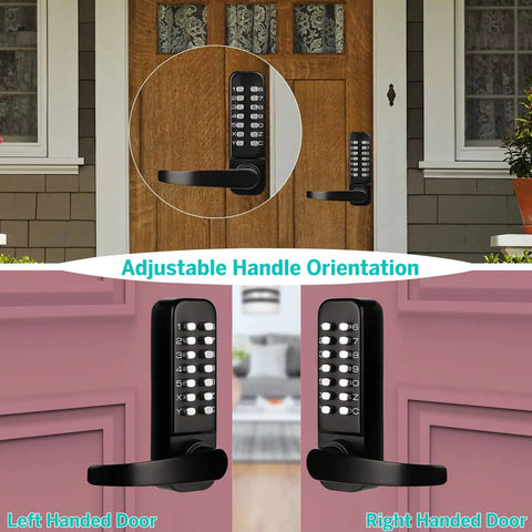 Keyless Entry Door Lock With Handle Mechanical Keypad Door Lock Digital Combination Front Door Lock For Outdoor Gates Waterproof Weatherproof Auto Lock Normal Open 100 Percent Mechanical No Batteries Needed