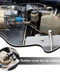 Close-up of 80 Piece Assorted Vacuum Plugs And Hose End Caps Kit, rubber vacuum caps on car carburetor manifold.