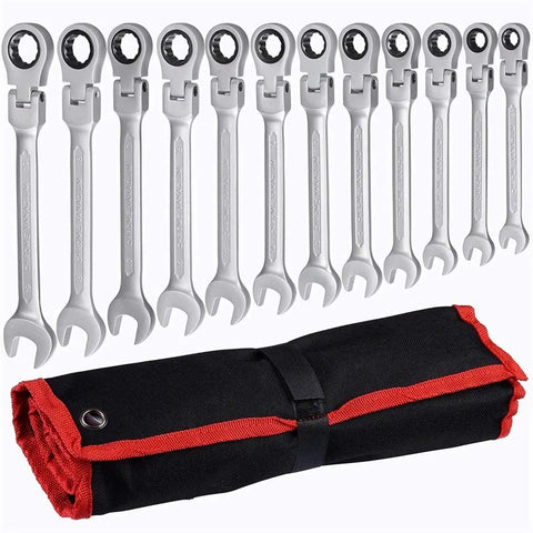 Heavy Duty Spanner Set With Ratchet Wrenches 12 Piece Universal Car Repair Tools Kit Anti Rust Chrome Plated Finish Grips Tight