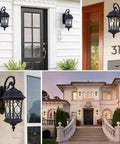 Collage of Large Outdoor Wall Light With Water Glass Shade, Black Waterproof Exterior Sconce on various home exteriors