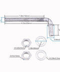 J Bolt Gate Hinge For Chain Link Fence With Five Eighth Inch Hinge Pin Galvanized Steel Construction Eight Inch Overall Length Includes Washers And Nuts Outdoor Heavy Duty Gate Hardware Two Pieces with measurements.
