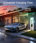 Type 2 Ev Charging Cable With Adjustable Amperage 6 To 32 Amps For Seven Point Two KW Home Wallboxes charging at home during scheduled times.