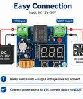 12V to 36V DC Low Voltage Cutoff Module With Programmable Battery Protector And LED Display, Plug And Play Ready Low Voltage Disconnect Switch For 12V 24V 36V Solar, RV, Car, And Boat Battery Systems, 2 Pack wiring diagram with VIN and VOUT