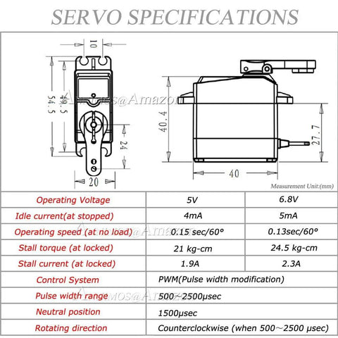 DS3225MG Digital Servo specifications sheet showing dimensions and technical details in diagram form