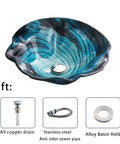 Bathroom Vessel Sink,Flower Shape Blue Vanity Sink Bowl,Countertop Tempered Glass Vessel Sink Combo For Bathrooms, close-up view.