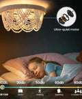 Stylish Boho Fandelier Ceiling Fan With Built In Light And Wireless Remote Six Speeds Low Profile Flush Mount Wood Beaded Detail over sleeping child.