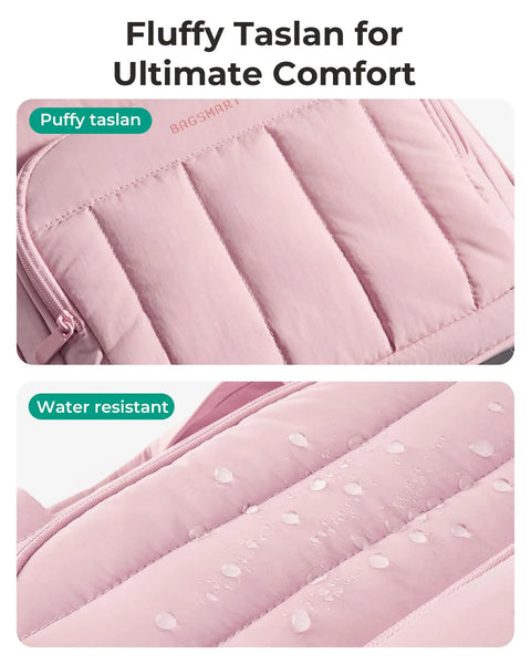 Your Go To Underseat Carry On Luggage With Wheels For Women, 16 Inch Lightweight Personal Item Bag In Blush Pink, Fluffy Taslan
