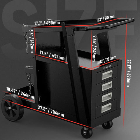 Heavy Duty Welding Cart With Four Drawers For MIG, TIG, And Plasma Cutter, Built Tough 360 Degree Rolling Trolley, Large Storage