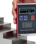 Portable Surface Roughness Tester Gauge With 0.01 μm Precision Provides Ra Rq Rz Rt Measurements From 0.05 To 15 μm And 0.1 To 50 μm in use on metal steps