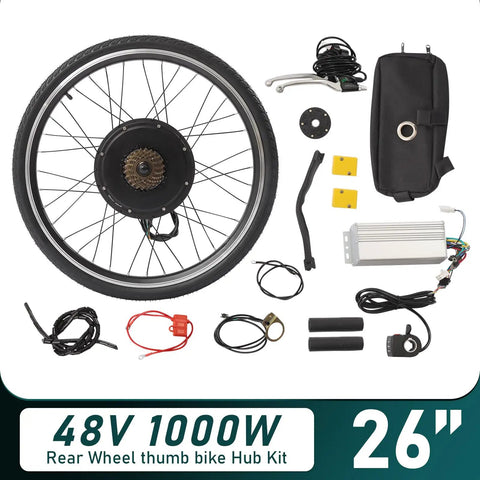 Powerful 48V 1000W 26 Inch E Bike Hub Motor Wheel Kit Rear Wheel With Thumb Throttle And Pedal Assist Sensor components