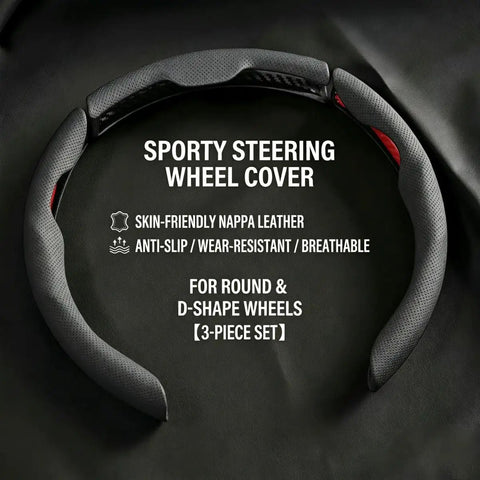Top Shelf Nappa Leather Steering Wheel Cover With Perforated Breathable Weave To Beat The Summer Swelter And Give Your Grabs A Sweet Confident Grip For Your Daily Rig Matching Cybertruck Models Twenty Four Through Twenty Six, showcasing the sporty design and perforated weave.