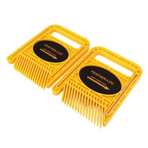 Extension Featherboards For Table Saw And Router Table Kickback Eraser That Grips Your Lumber Dead Solid With Adjustable Plastic Slider For Flat Out Safe Woodworking Cuts Pack Of 2 Yellow, yellow polymer featherboards side view.