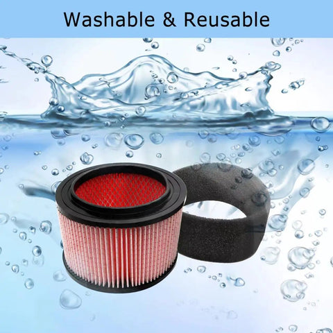Fine Dust Cartridge Filter For Vacmaster Beast 5 Gallon Wet Dry Vac Series VF408 VF410P VFB511B 0201 And Cleva Industrial VF408B set floating in water illustrating washable and reusable feature.
