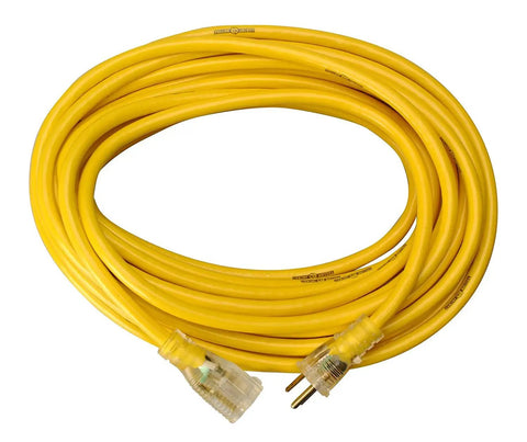 Rugged Heavy Duty Outdoor Extension Cord With Lighted End For Tools And Equipment 100 Foot 14 Gauge SJTW Jacket Three Prong Plug Weatherproof Power Cord For Construction Sites And Landscaping