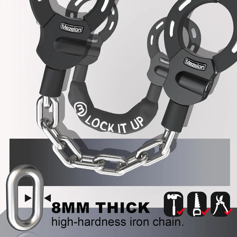 8mm Chain Lock For Scooters And EBikes High Security Anti Theft Lock With 3 Keys Waterproof Scooter Bag Included close-up