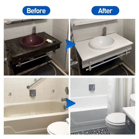 Before and after using Odorless Tub And Tile Refinishing Kit For DIY Bathroom And Kitchen White Coating With Tools 3 Pack Kit