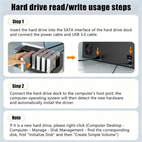 Hard drive read/write usage steps for Five Bay External Hard Drive Enclosure Engineered To Flex Up To 120TB Capacity Featuring USB C Interface.