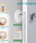 Heavy Duty 3.15 White Silicone Door Stopper Bumpers 6 Pack Wall Protectors with installed and uninstalled visual instructions.