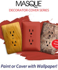 Paintable Masque 2000 1-Gang Decorator Wall Plate With Grounded Duplex Outlet Cover showcasing three color finish options