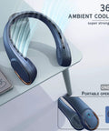 Bladeless Neck Fan With 4000mAh USB Rechargeable Battery 3 Speeds Ultra Quiet Personal Cooler on desk showing 360° airflow